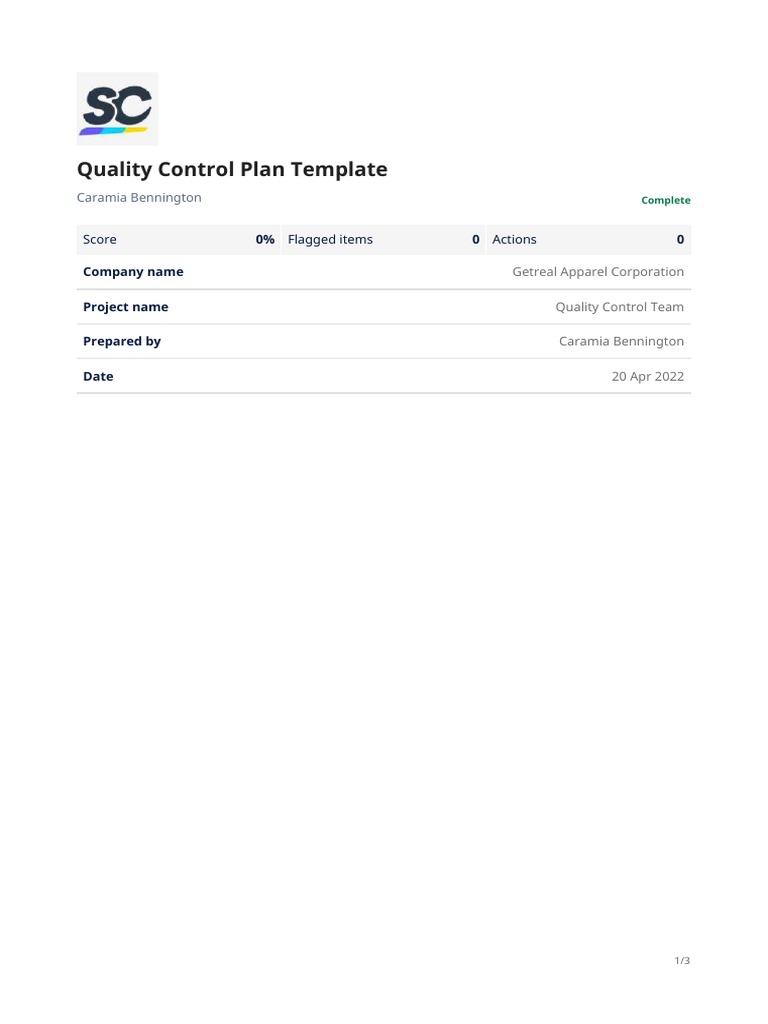 Quality Control Plan Template Sample PDF Report | PDF | Business
