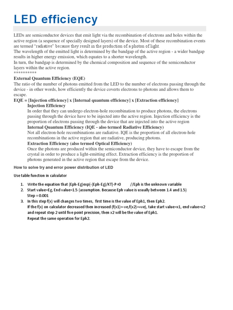 Led optical characteristics efficiency power freq pdf band gap