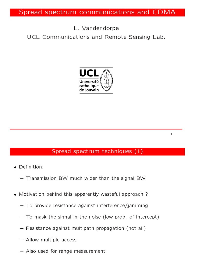 Spread Spectrum Communications and CDMA: L. Vandendorpe UCL ...