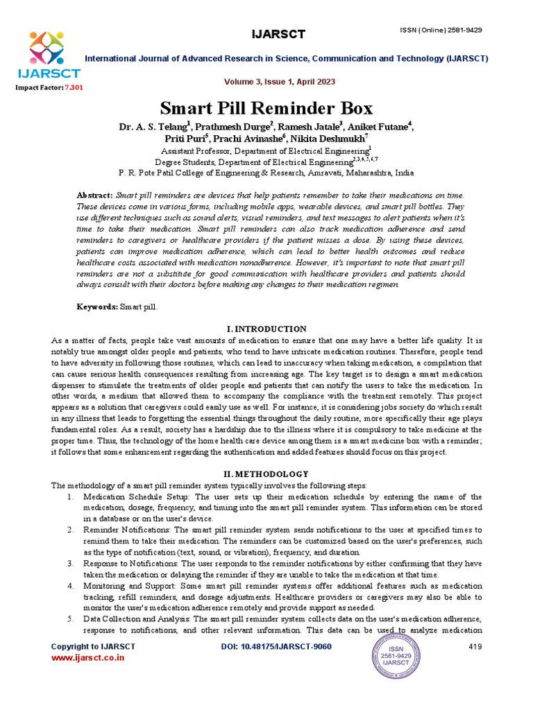 Smart Pill Reminder Box | PDF | Infrared | Microcontroller