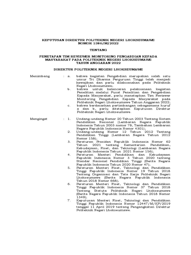 SK Tim Reviewer Monitoring Pengabdian PKM | PDF | Seni | Sains & Matematika