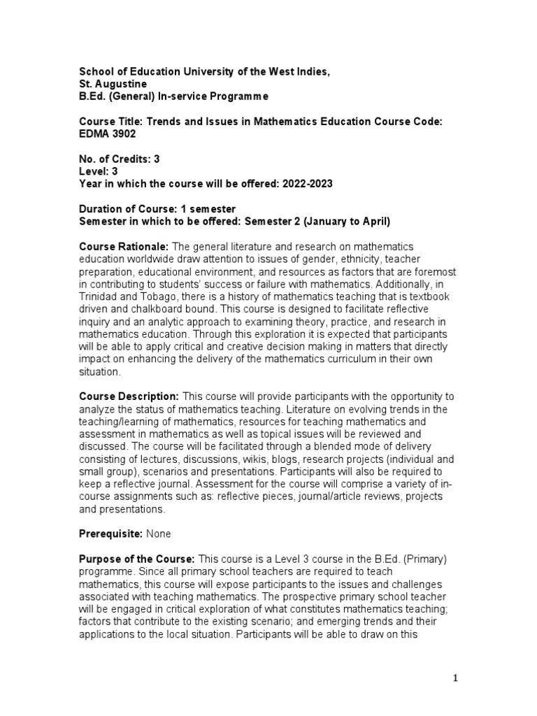 Trends in Mathematics Education Course | PDF | Educational Assessment ...