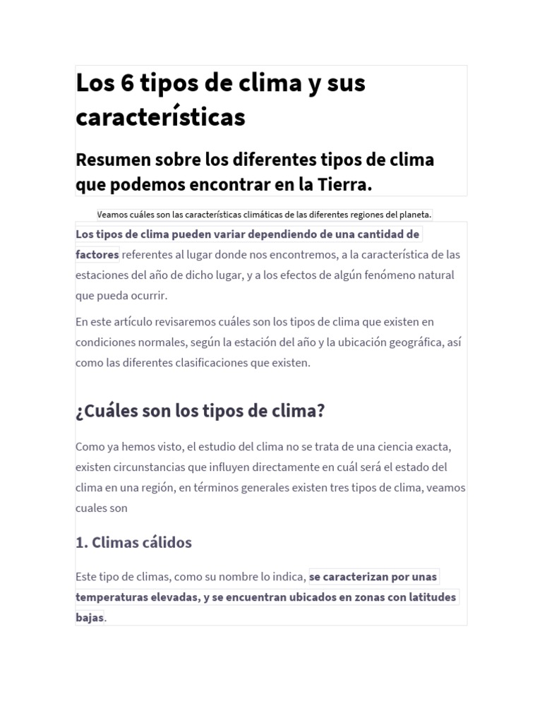 Tipos de clima y sus características | PDF | Clima | Clima templado