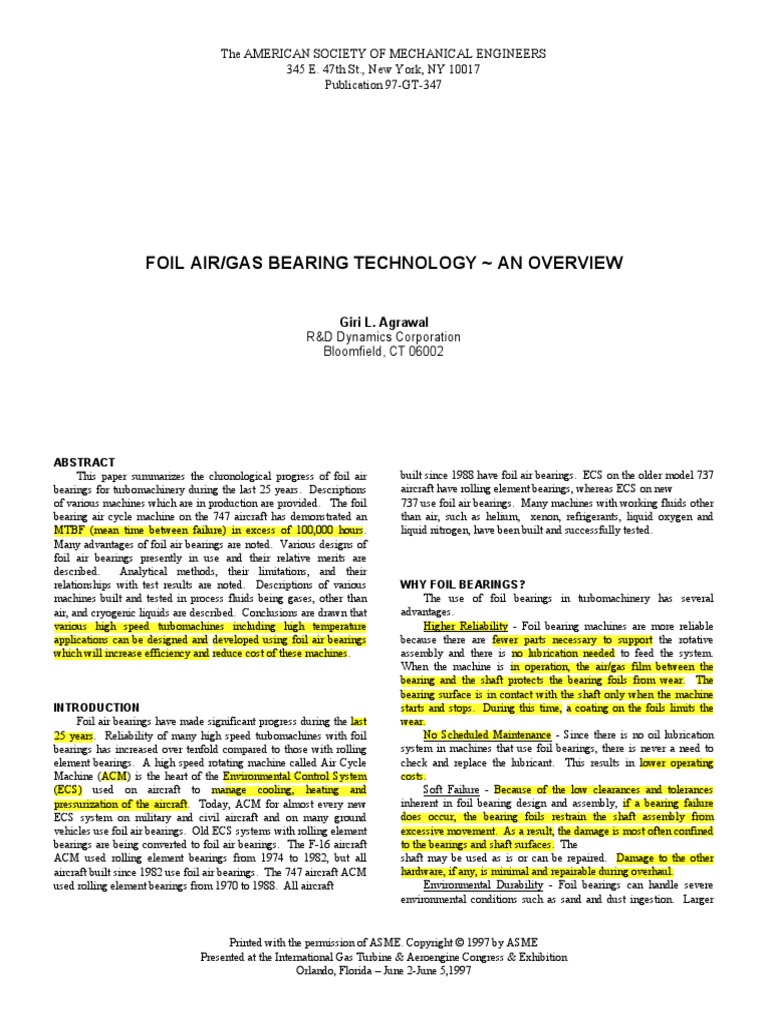Foil Airgas Bearing Technology An Overview PDF Bearing