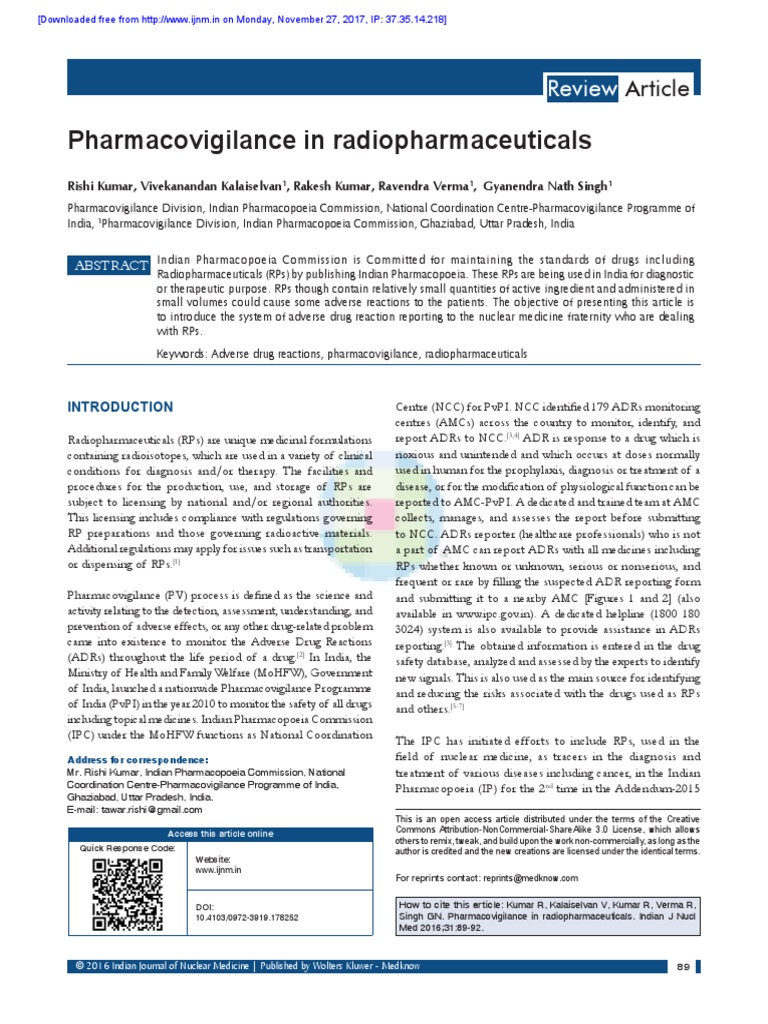 Pharmacovigilance in Radiopharmaceuticals | PDF | Pharmacovigilance ...