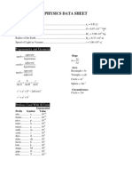 Physics Data Sheet: Useful Constants