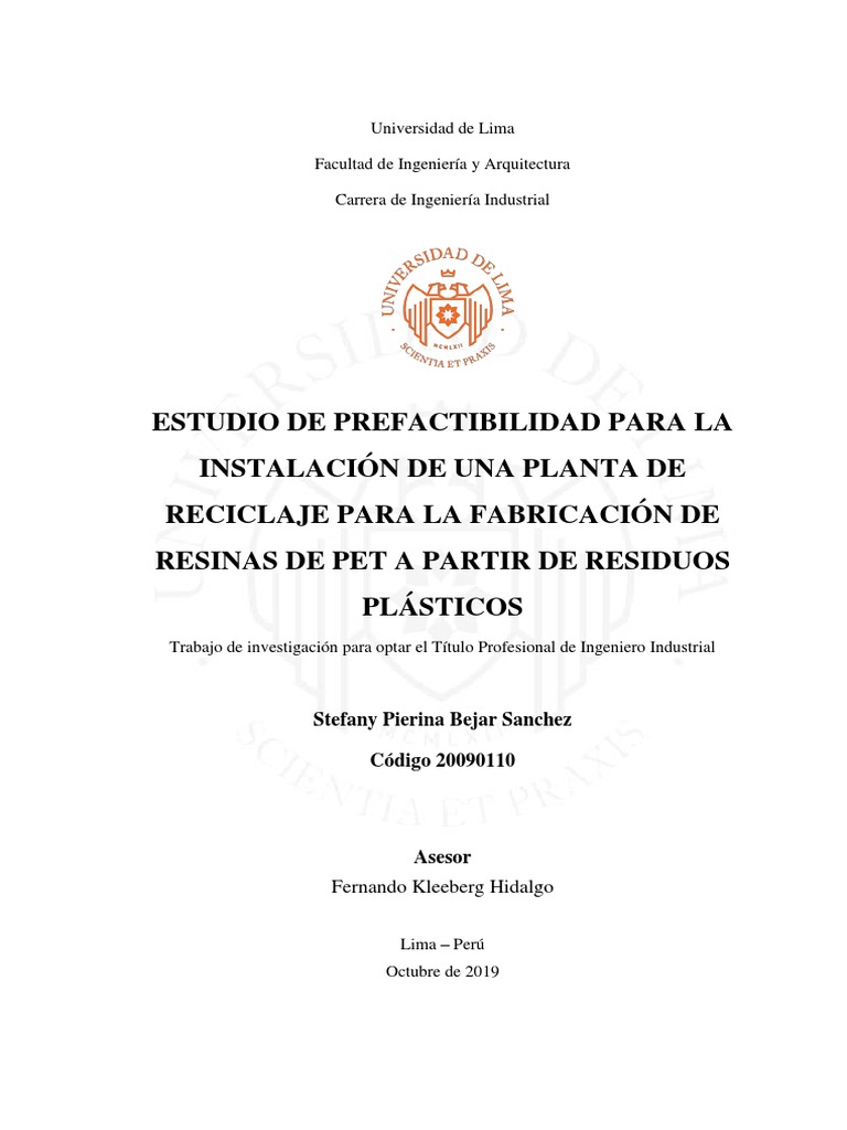 Prefactibilidad Planta Reciclaje PET | PDF | Residuos | Reciclaje