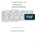 A Prefeitura Municipal de Bragança Paulista Torna Pública: 1 - As Listas de Classificação Final Dos Empregos de Ajudante Geral, Almoxarife, Assessor