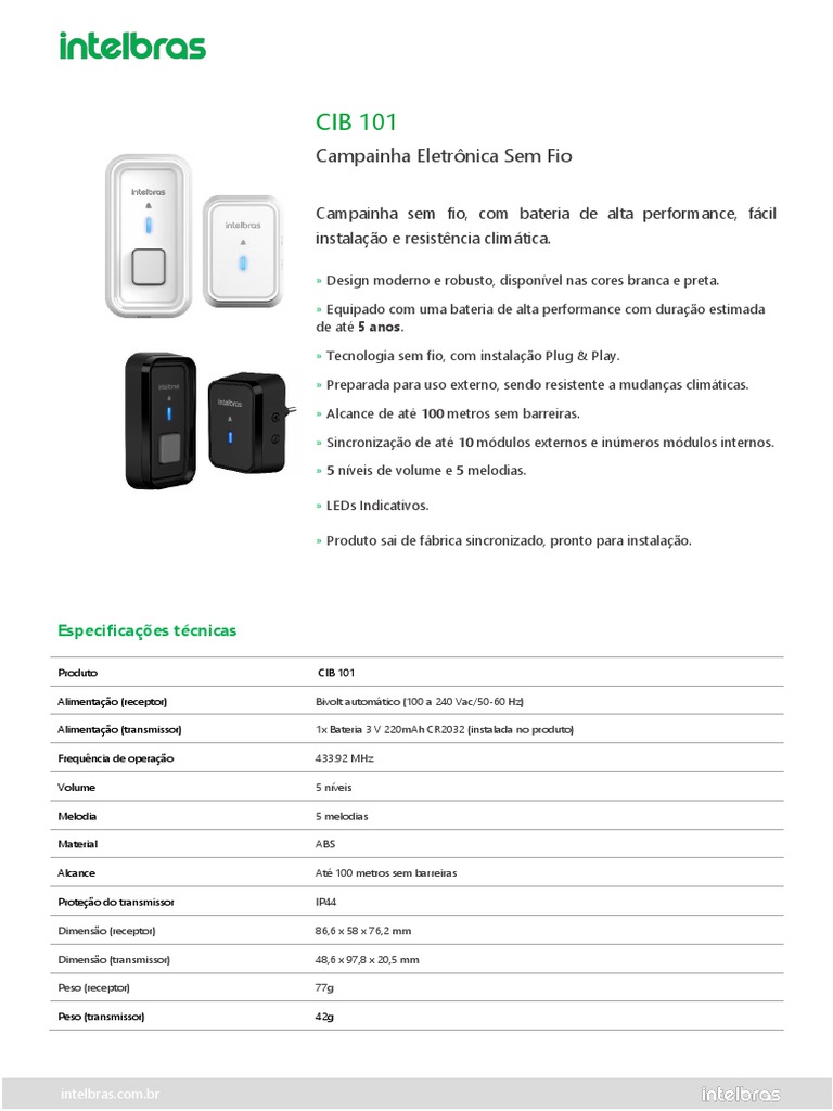 Manual Campainha Intelbras CIB 101 | PDF