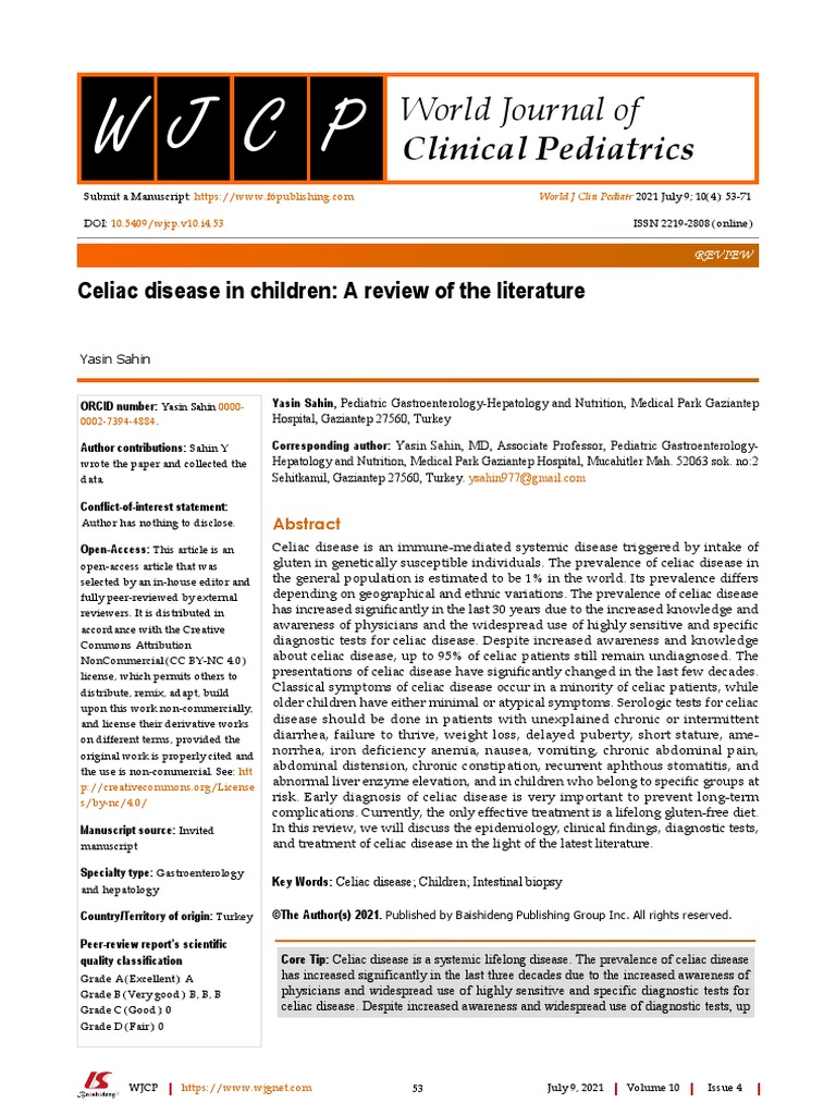 Celiac Disease in Children: A Review of The Literature | PDF | Coeliac ...