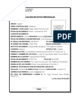 Filiación de Datos Personales: Comando General Del Ejército Departamento I - Adm. Rr. Hh. Bolivia
