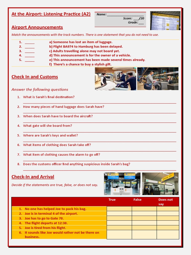 At the airport listening practice a2 pdf aviation transport