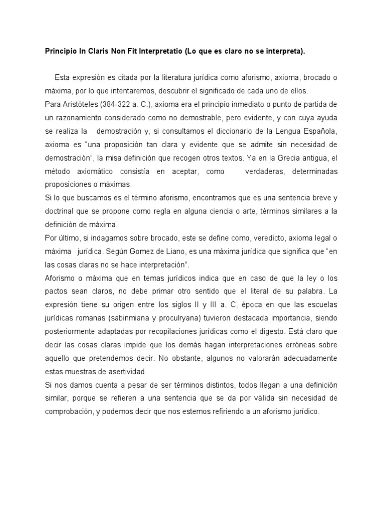 Principio in Claris Non Fit Interpretatio Wendy Hernandez PDF