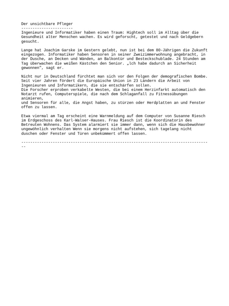 Text 1 (B1) - Der Unsichtbare Pfleger - Copie | PDF