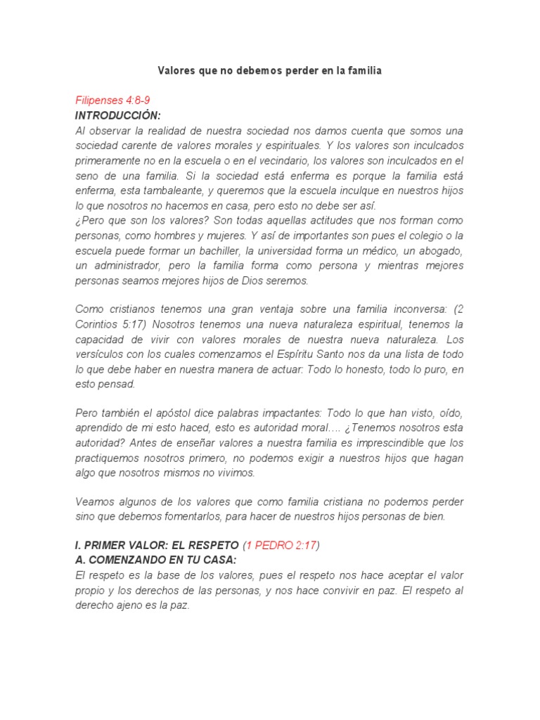 Valores Que No Se Deben Perder en La Familia | PDF | Amor