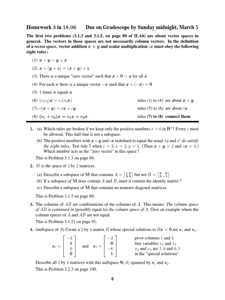 Vector Spaces and Matrix Problems | PDF | Matrix (Mathematics) | Linear ...