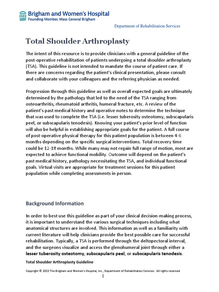 Total Shoulder Arthroplasty Guideline | PDF | Anatomical Terms Of ...