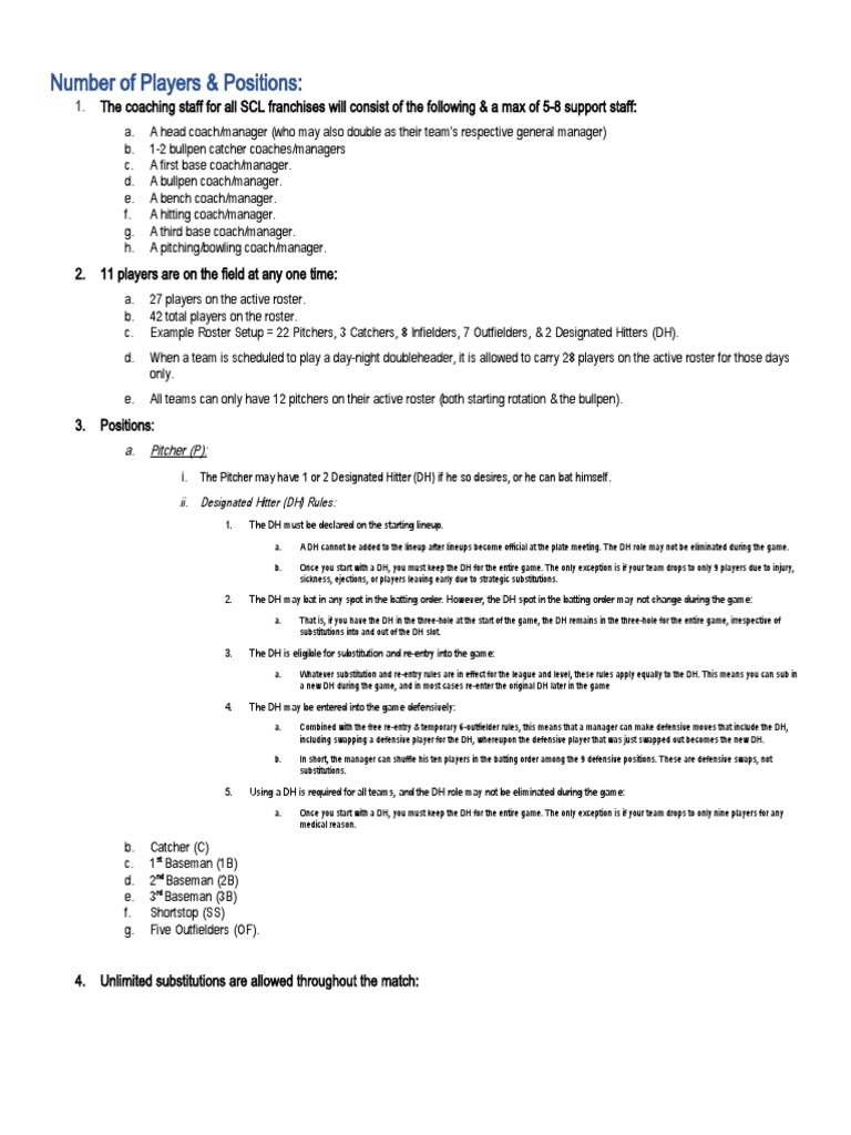 New SCL Rules PDF Baseball Field Pitcher