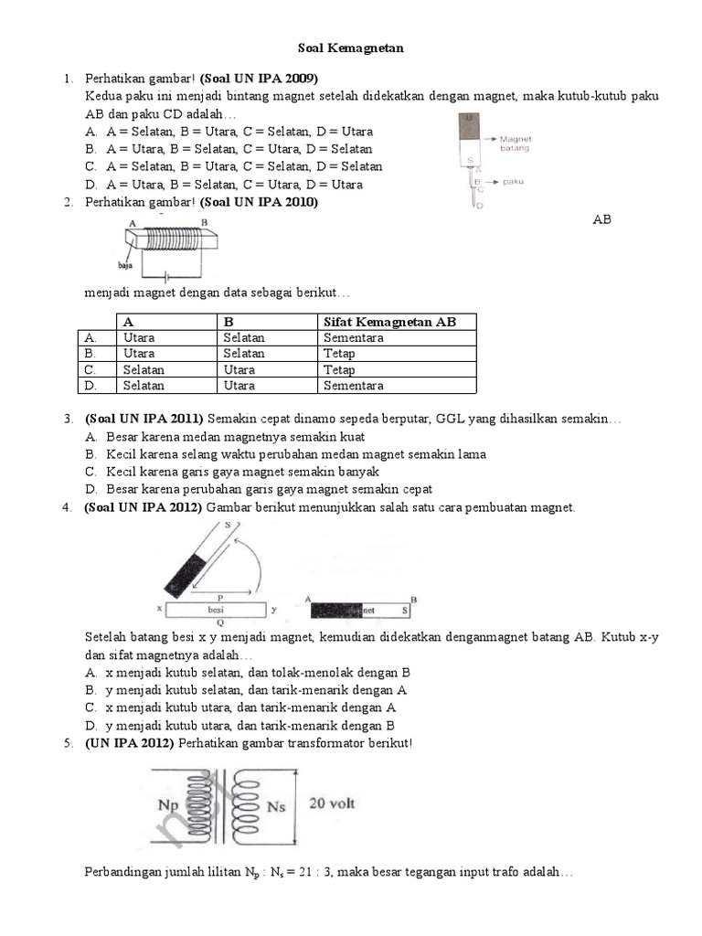 Soal UN IPA: Kemagnetan dan Transformator | PDF