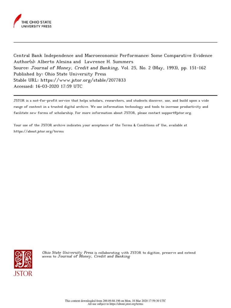 Ohio State University Press Journal of Money, Credit and Banking | PDF ...