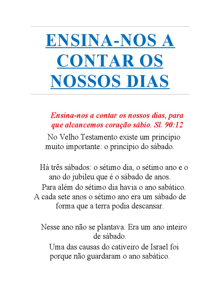 Ensina-Nos A Contar Os Nossos Dias, para Que Alcancemos Coração Sábio ...