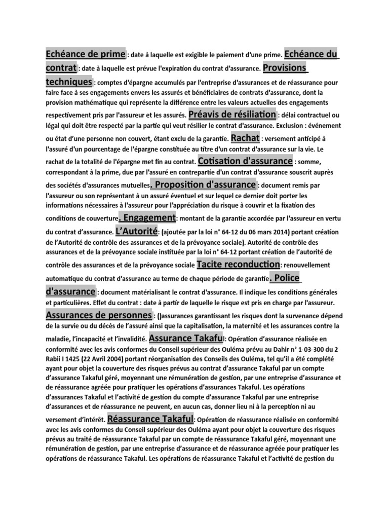 Définition des termes d'assurance | PDF | Assurance | Réassurance