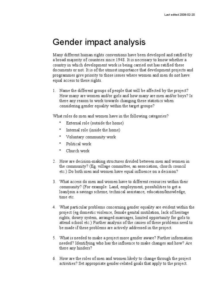 Gender Impact Analysis for Development Projects | PDF