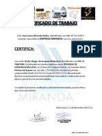 Certificado de Trabajo Diego Dominguez Melendres