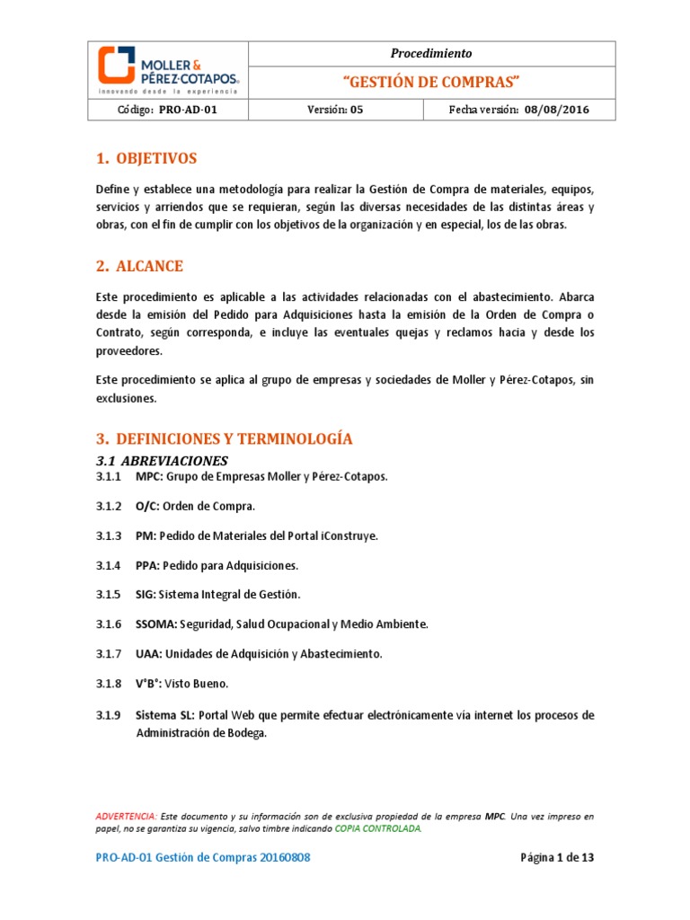 Procedimiento de Compras MPC | PDF | Presupuesto | Contabilidad