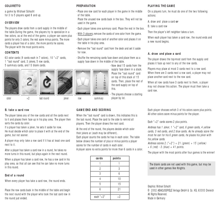 Coloretto Rules | PDF | Ephemera | Tabletop Games
