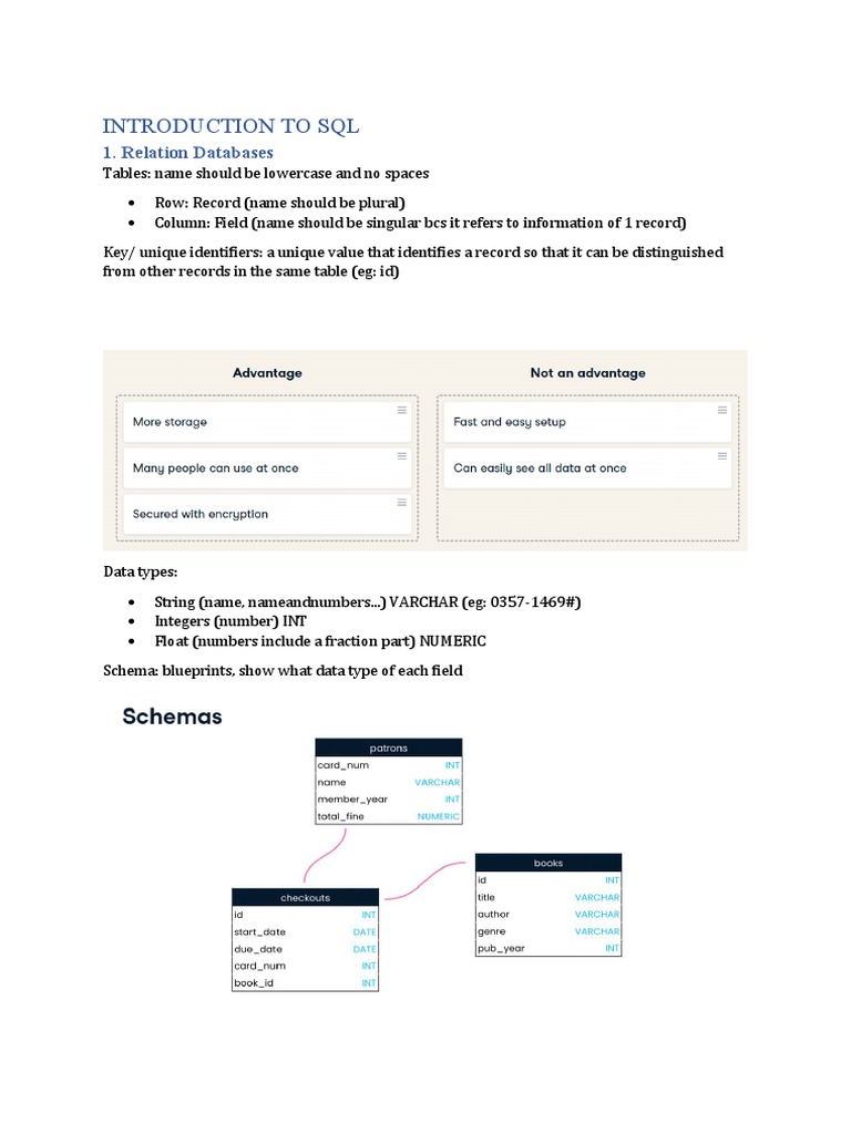 Introduction To SQL: 1. Relation Databases | PDF | Computers ...