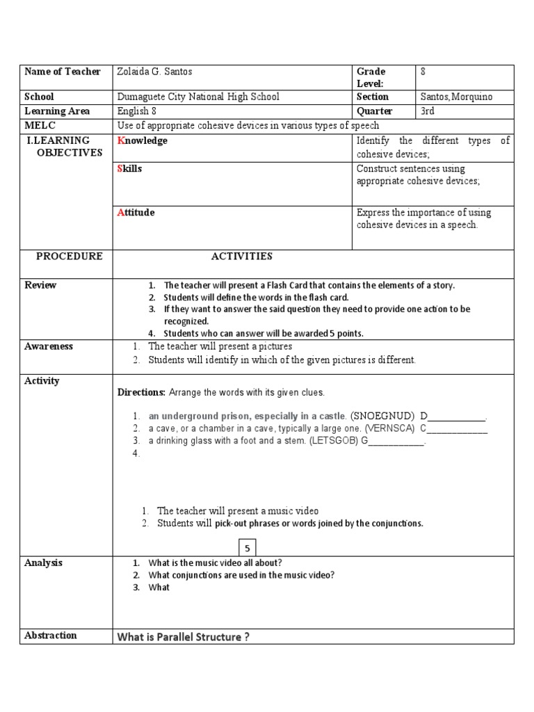 Name of teacher grade level school section learning area quarter melc