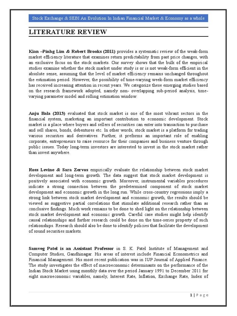 Literature Review: Stock Exchange & SEBI An Evolution in Indian ...