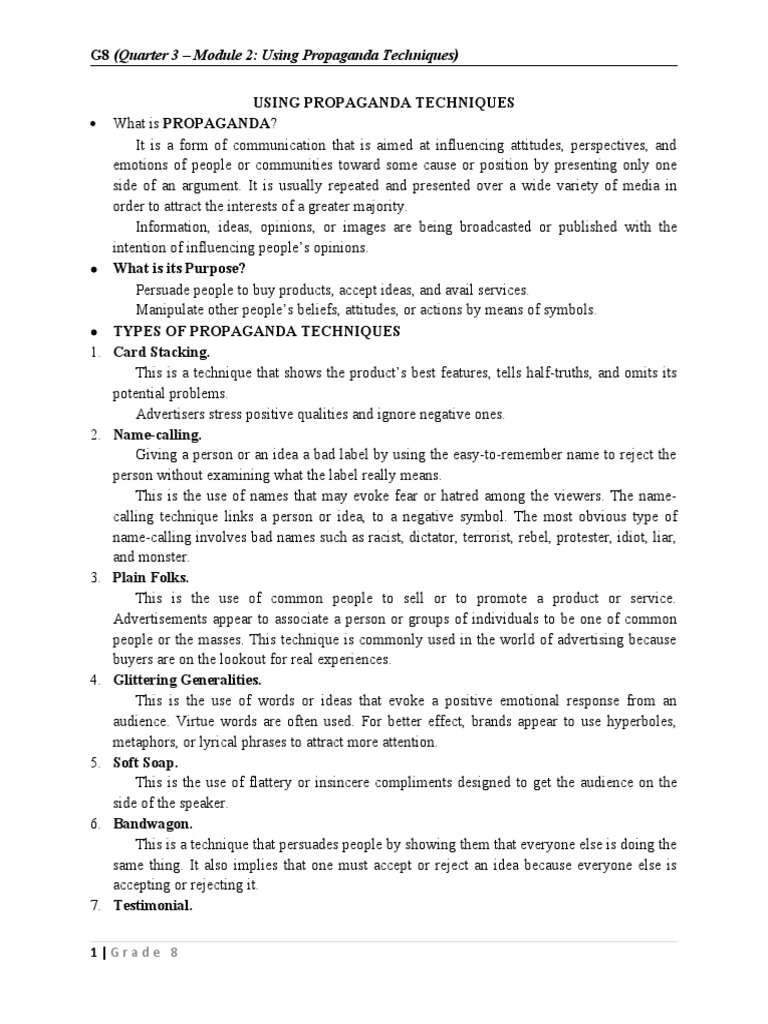 Grade 8 Notes q3 m1 m3 | PDF | Propaganda | Cognition