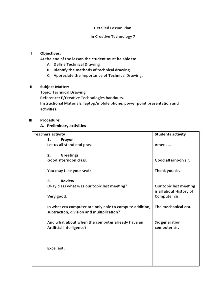 Technical Drawing Lesson Plan | PDF | Technical Drawing | Cognitive Science