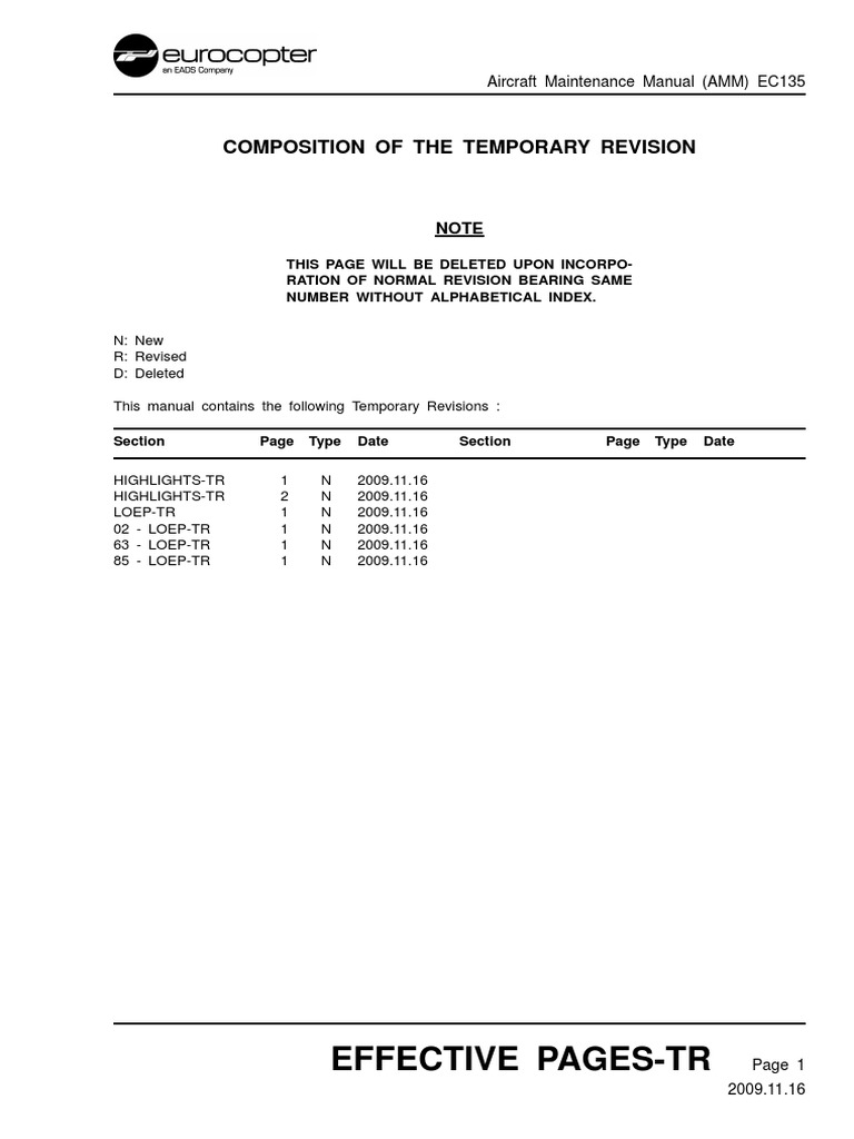 Effective Pages-Tr: Composition of The Temporary Revision | PDF ...