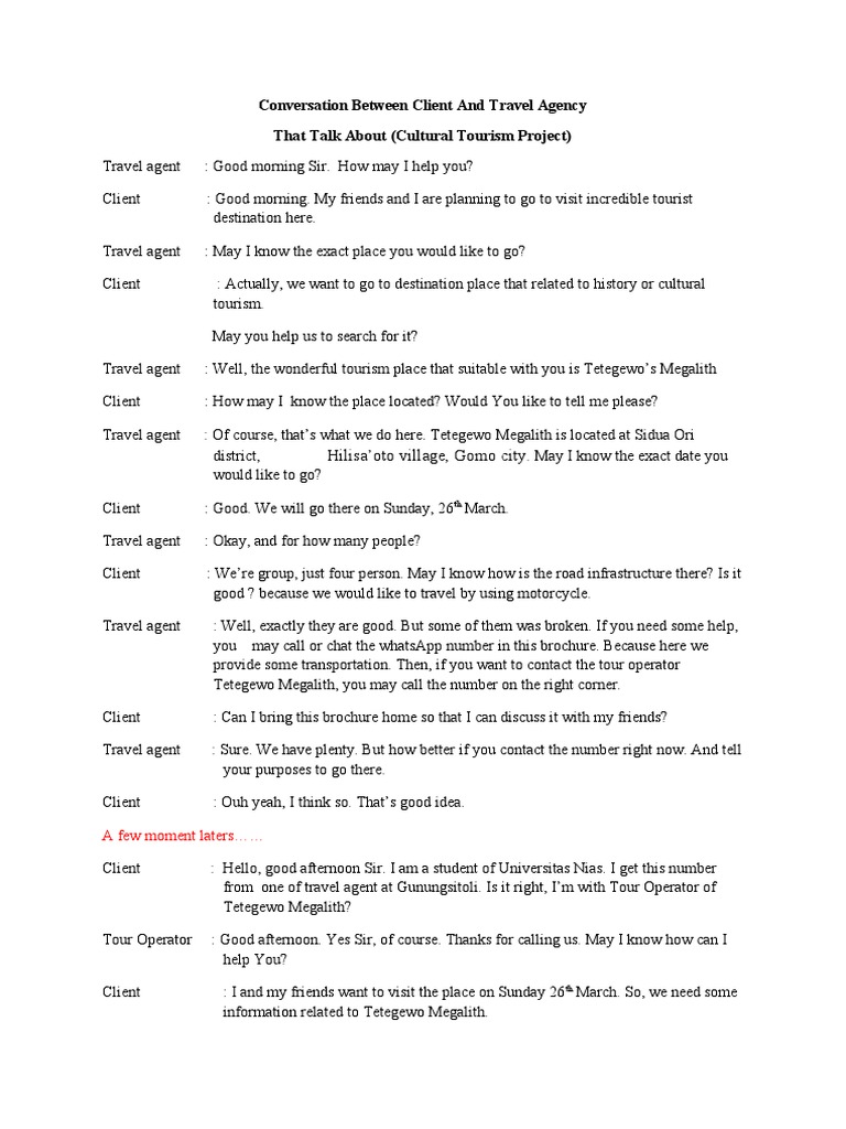 Conversation between client and travel agency pdf