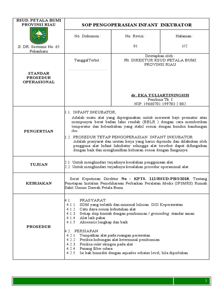 Sop Infant Incubator PDF