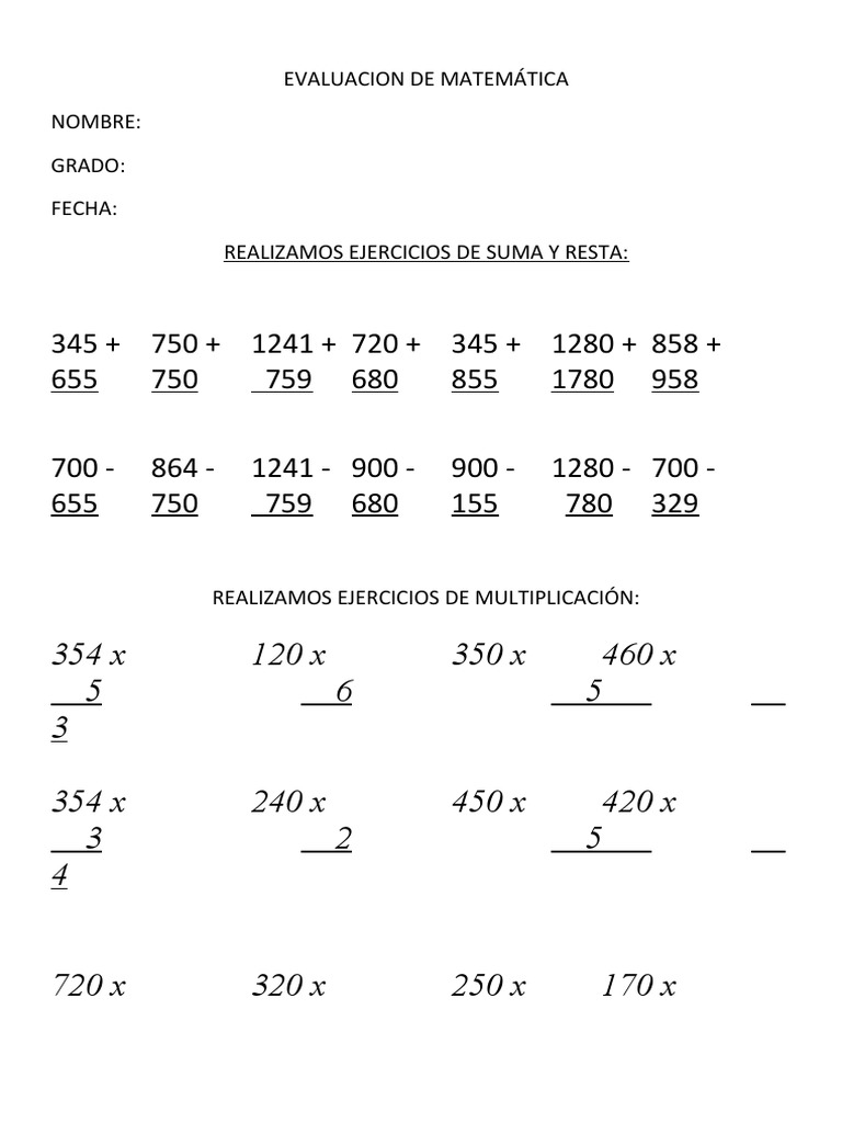 Ejercicios de Operaciones Combinadas para Tercero de Primaria | PDF
