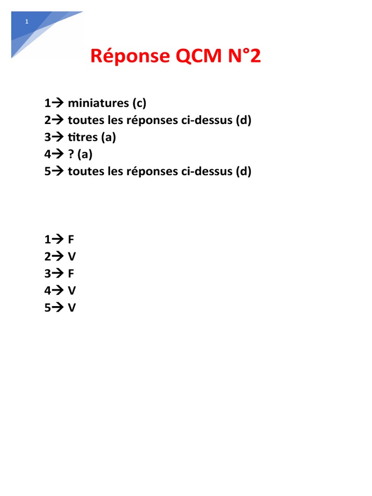 Réponses QCM Français CM1/CM2 | PDF