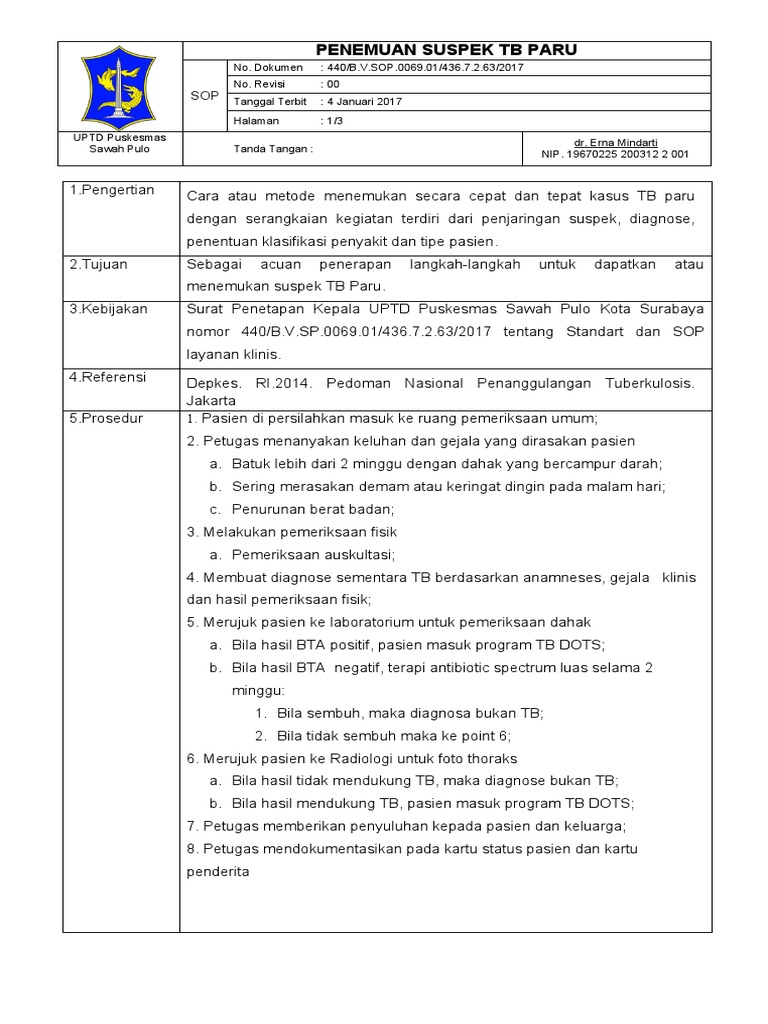 Sop Penemuan Suspek Tb Paru Pdf