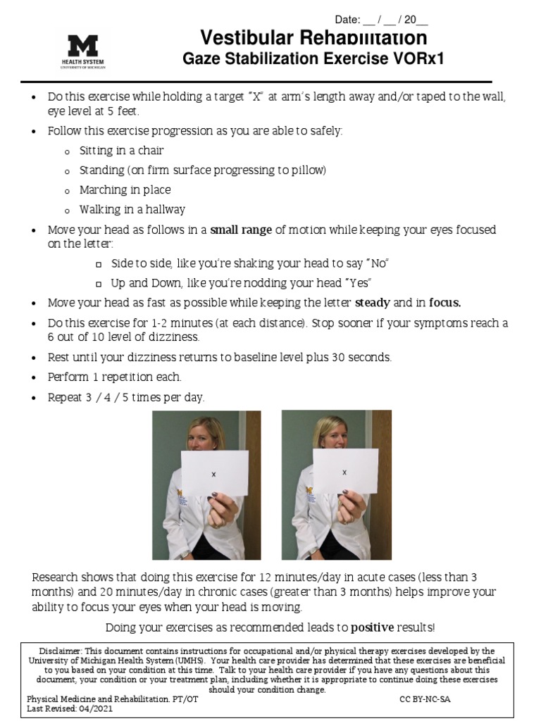 Vestibular Rehabilitation: Gaze Stabilization Exercise Vorx1 | PDF