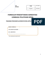Formulir Pendaftaran Akreditasi Lembaga Pelatihan Kerja: Training Provider Accreditation Application Form
