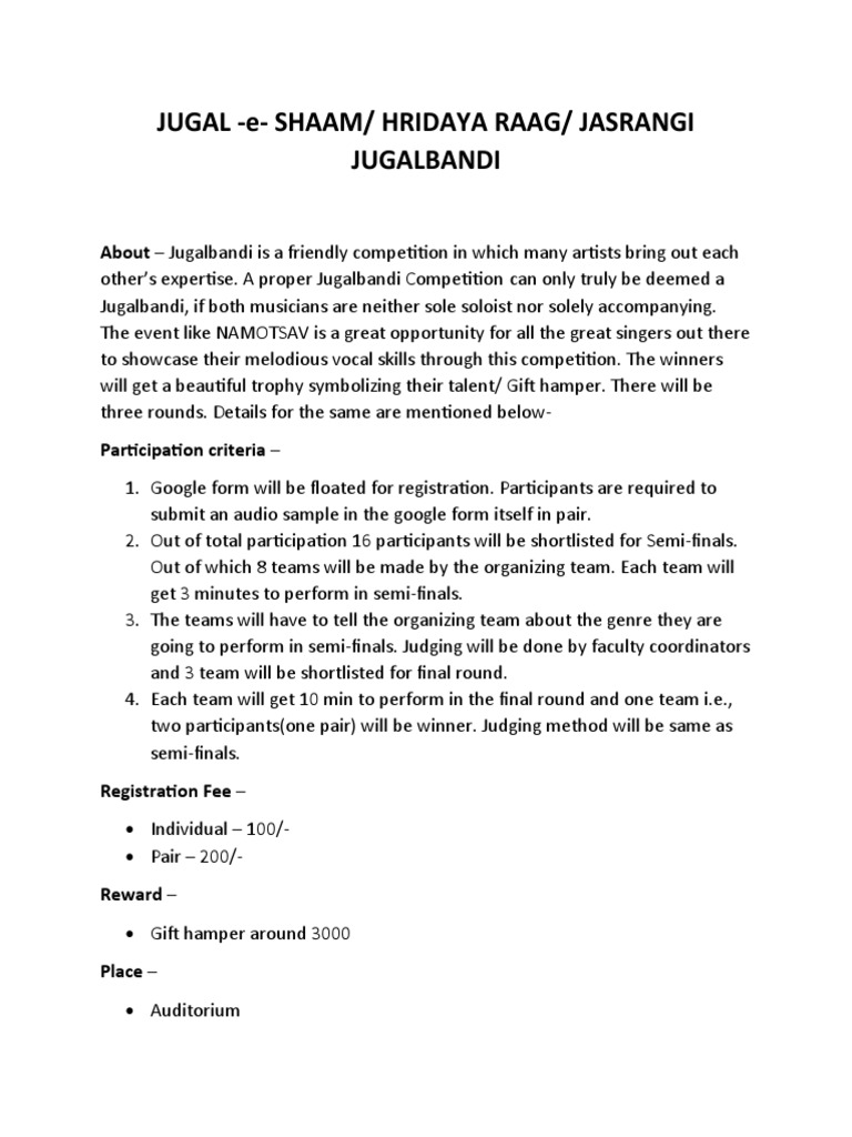 Jugal E Shaam Hridaya Raag Jasrangi Jugalbandi PDF