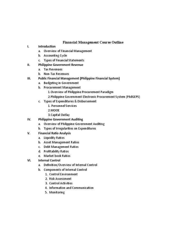 FINANCIAL MANAGEMENT Course Outline PDF
