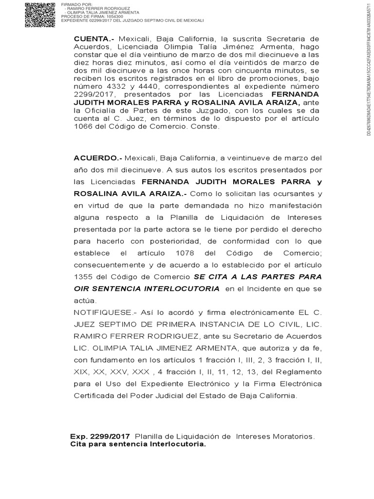OIR SENTENCIA INTERLOCUTORIA en El Incidente en Que Se | PDF | Ley