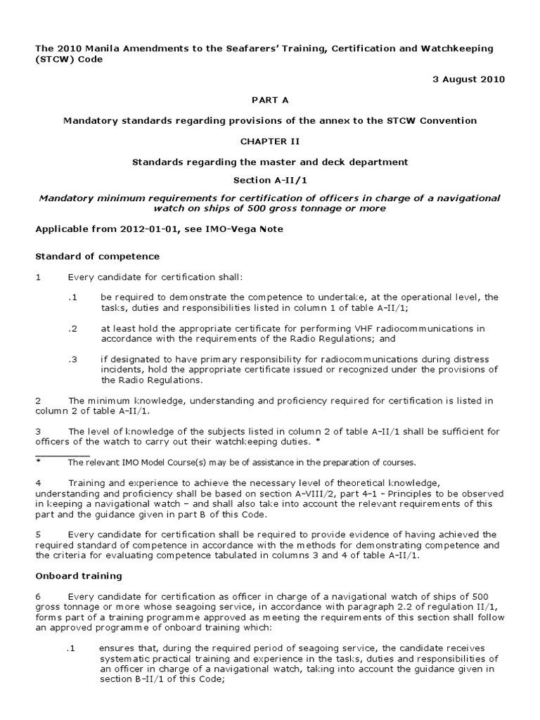 Mandatory minimum requirements for certification of officers in charge