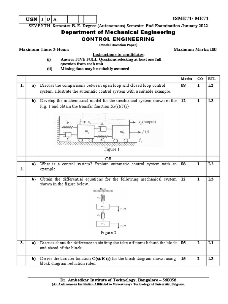 Me71 Model QP 2022 | PDF | Control Theory | Feedback