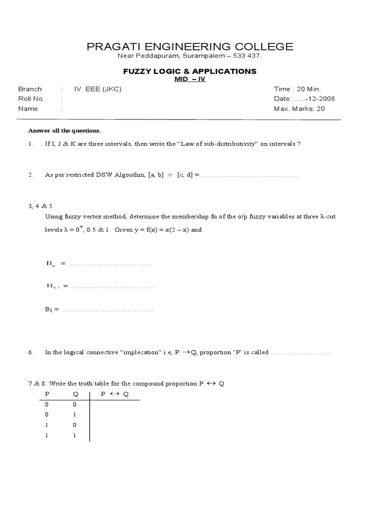 Fuzzy Logic & Applications Unit Test - 4 (JKC) | PDF | Fuzzy Logic | Logic
