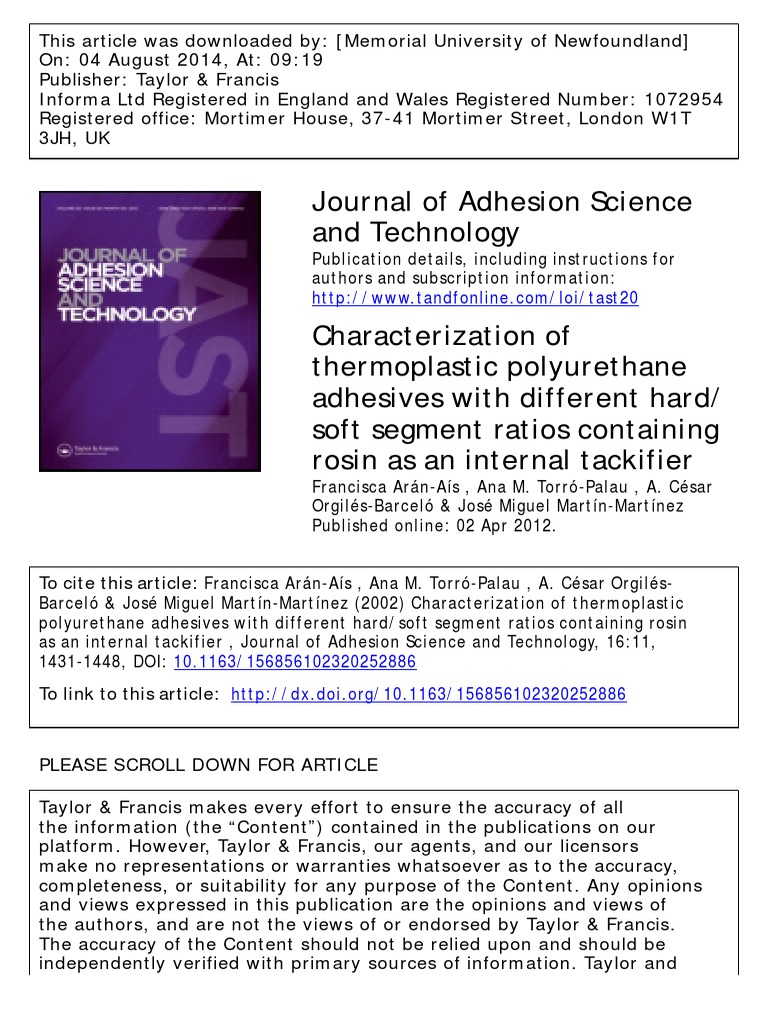 Characterization of Thermoplastic Polyurethane Adhesives With Different